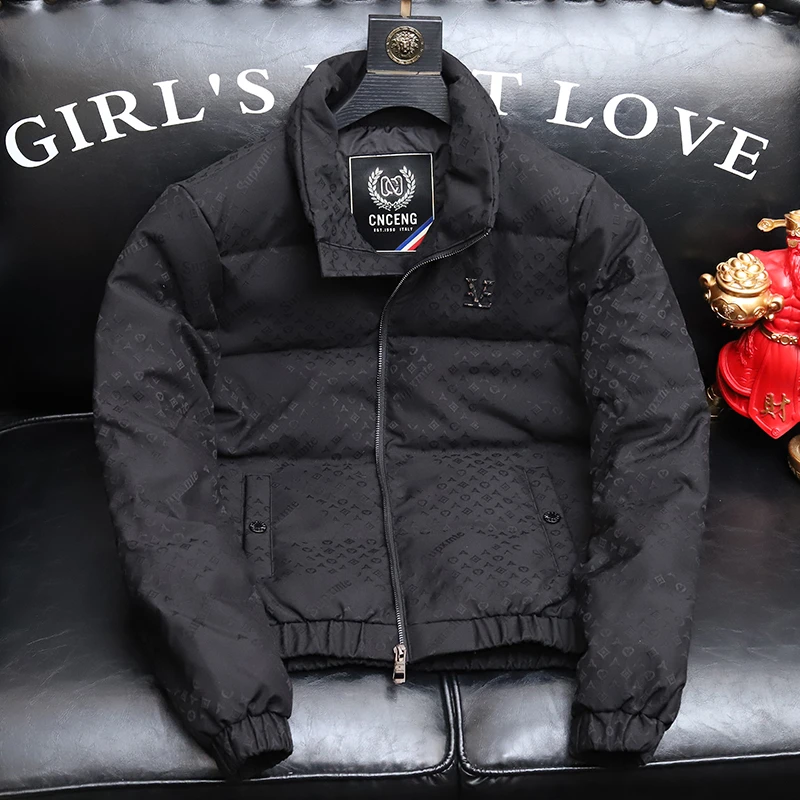 VENUIWON高端加厚短款羽绒服男士立领暗花保暖外套冬季大码羽绒衣