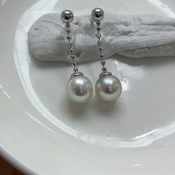 银S925镶嵌耳饰海水珍珠8-9mm16号