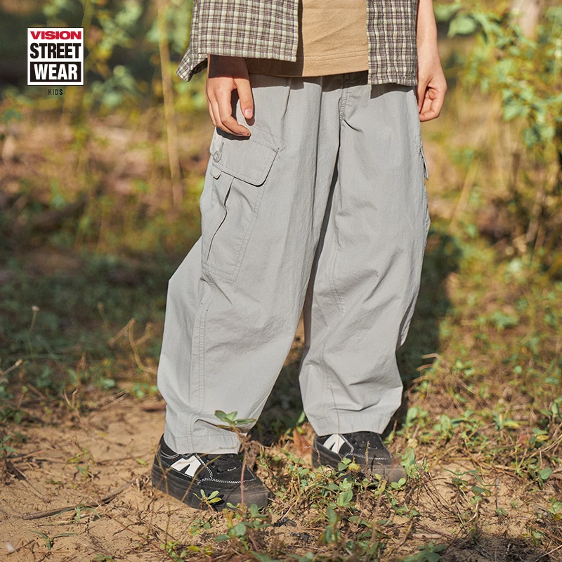 VISION童装 美式复古梭织口袋宽松直筒工装裤长裤休闲儿童童装