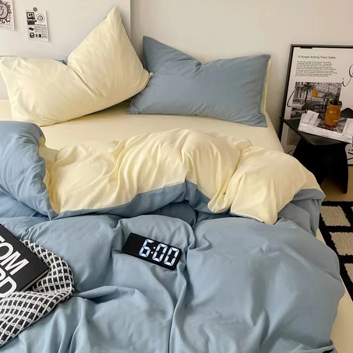 纯色日系简约无印风水洗棉四件套亲肤透气床单被套宿舍床上用品