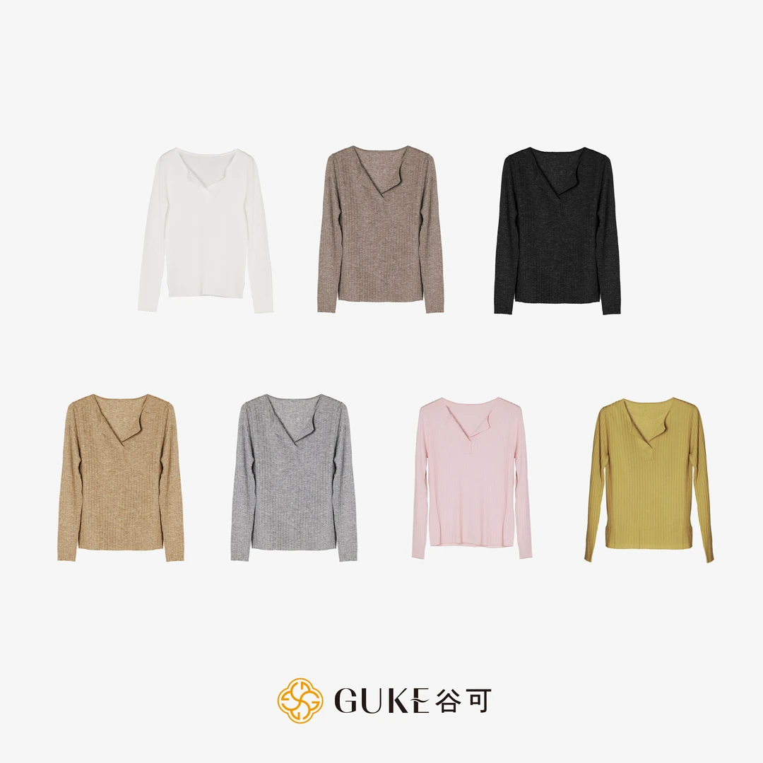 GKE/谷可TS4095 气质绵羊毛半开门襟坑条毛衫百搭