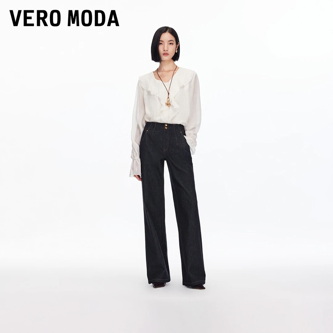Vero Moda牛仔裤2025秋季新款含棉撞色明线复古直筒裤气质显瘦