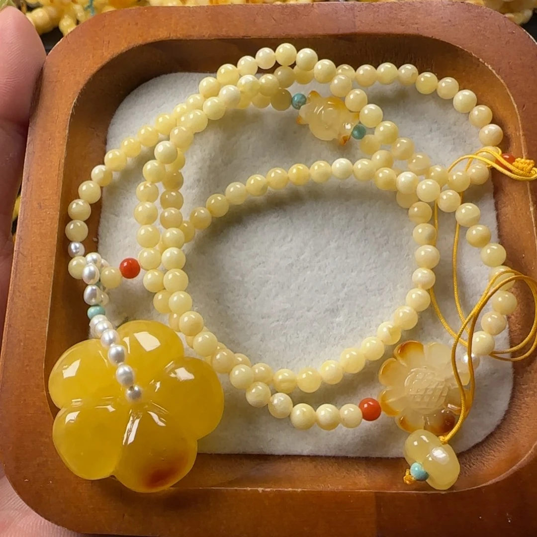 未镶嵌颈饰蜜蜡蜜蜡俏色花花吊坠