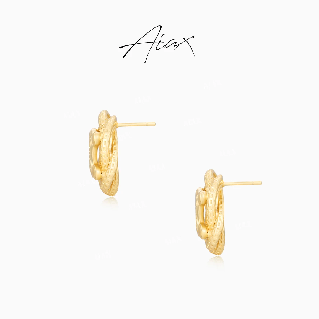 AIAX 流光风 法式经典复古手工锤纹麻花镂空耳环TSL1027