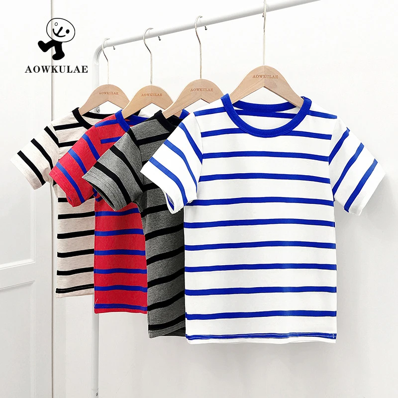 儿童夏装韩版新款条纹短袖T恤童装宝宝圆领百搭上衣小童短袖批发