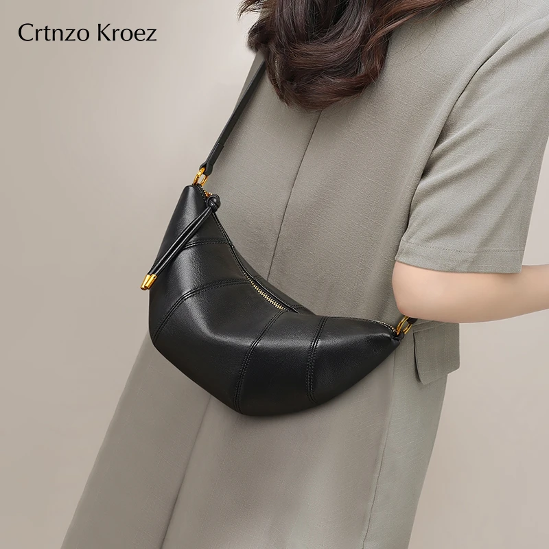 【CrtnzoKroez官方正品】真皮包包女轻奢小众牛角包生日礼物送女友