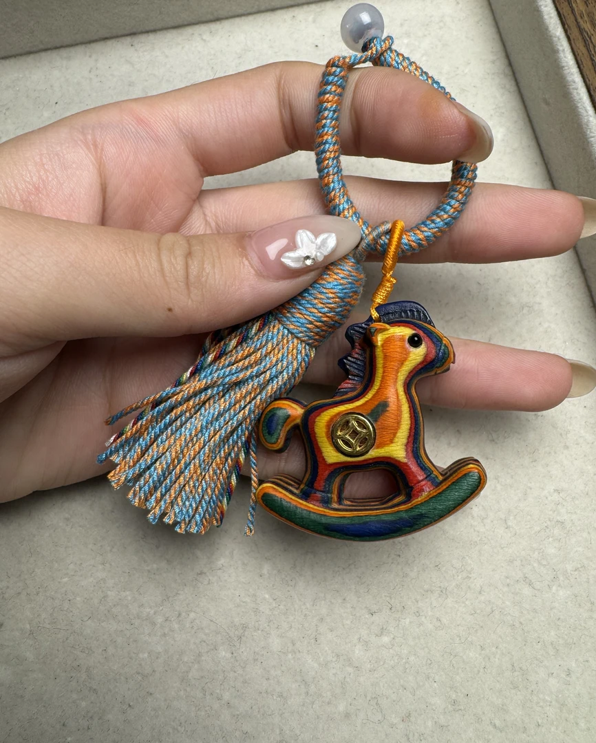 彩虹木摇摇马钥匙扣包包挂