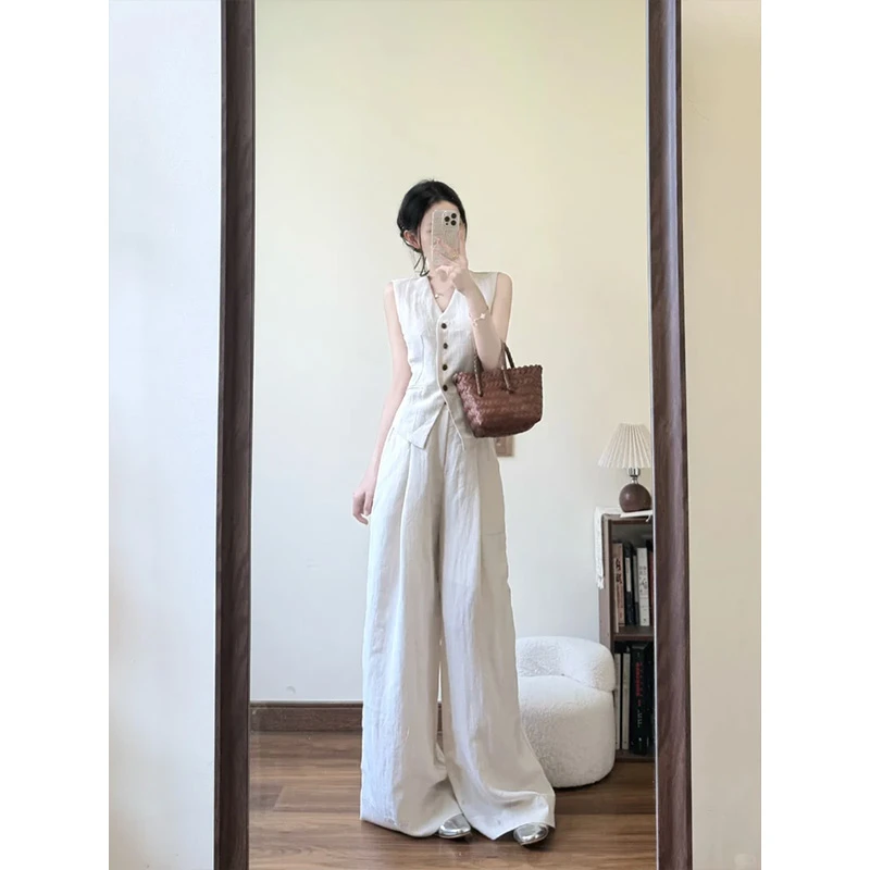 法式气质高级感穿搭套装女2025夏季新款老钱风马甲阔腿裤两件套