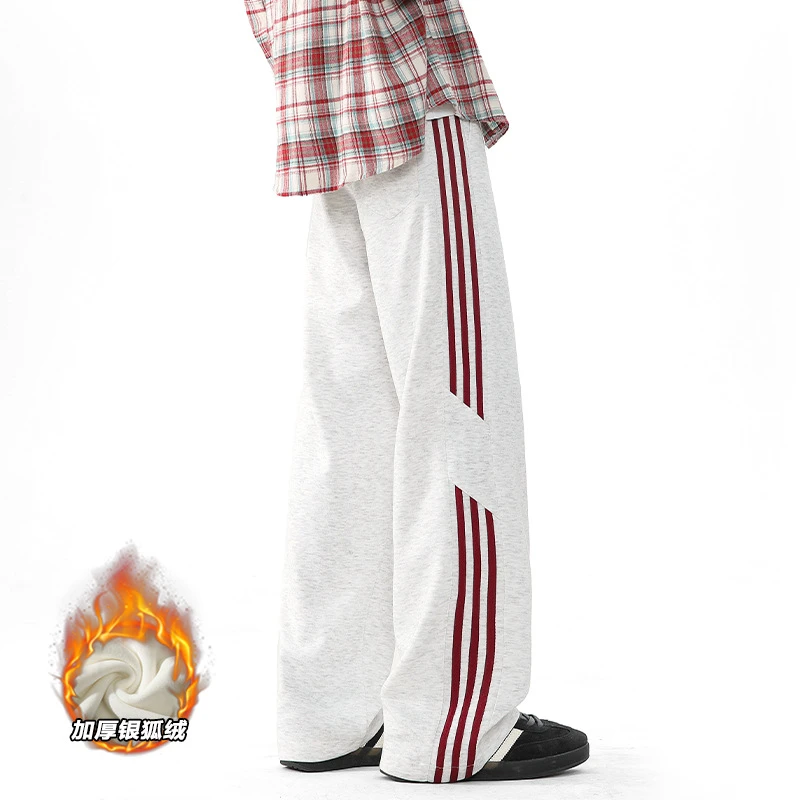 美式hiphop弯刀卫裤男秋冬季大码加绒宽松运动裤垂感直筒休闲裤子