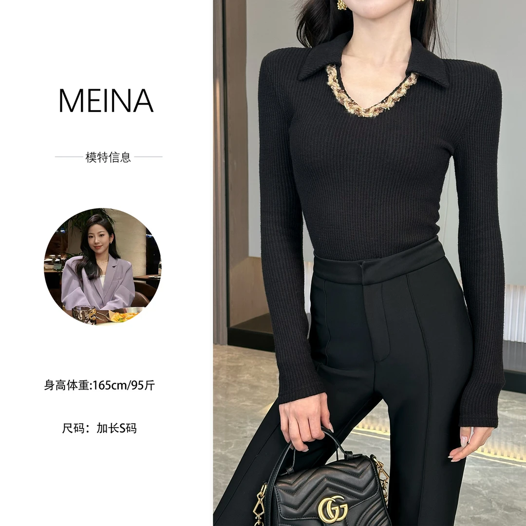 MEINA【流光秘境】秋冬气质小香风百搭修身显瘦高级设计针织衫上衣