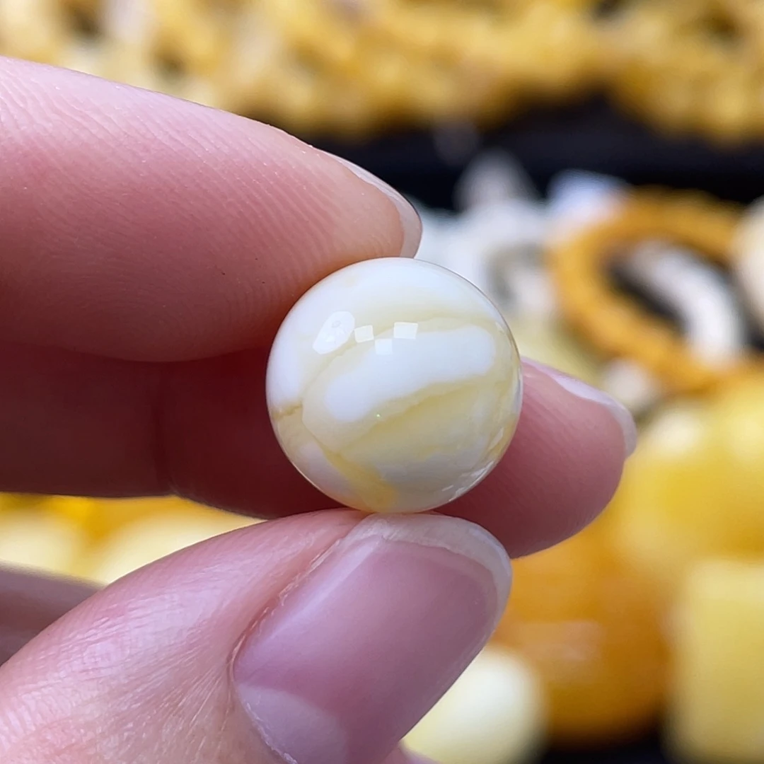 蜜蜡未镶嵌珠宝奇石12.3mm金瓷白浓蜡妖花