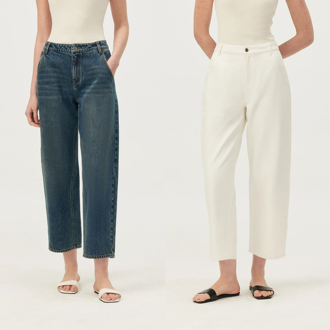 MARIUS 土耳其轻奢软糯滑爽棉白色牛仔裤微锥型显瘦九分奶奶裤