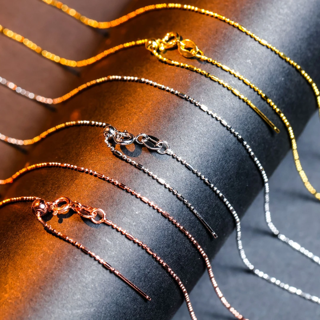 链子925银 《针式·圆肠珠银链》可调节 简约百搭挂脖抽拉长链素链