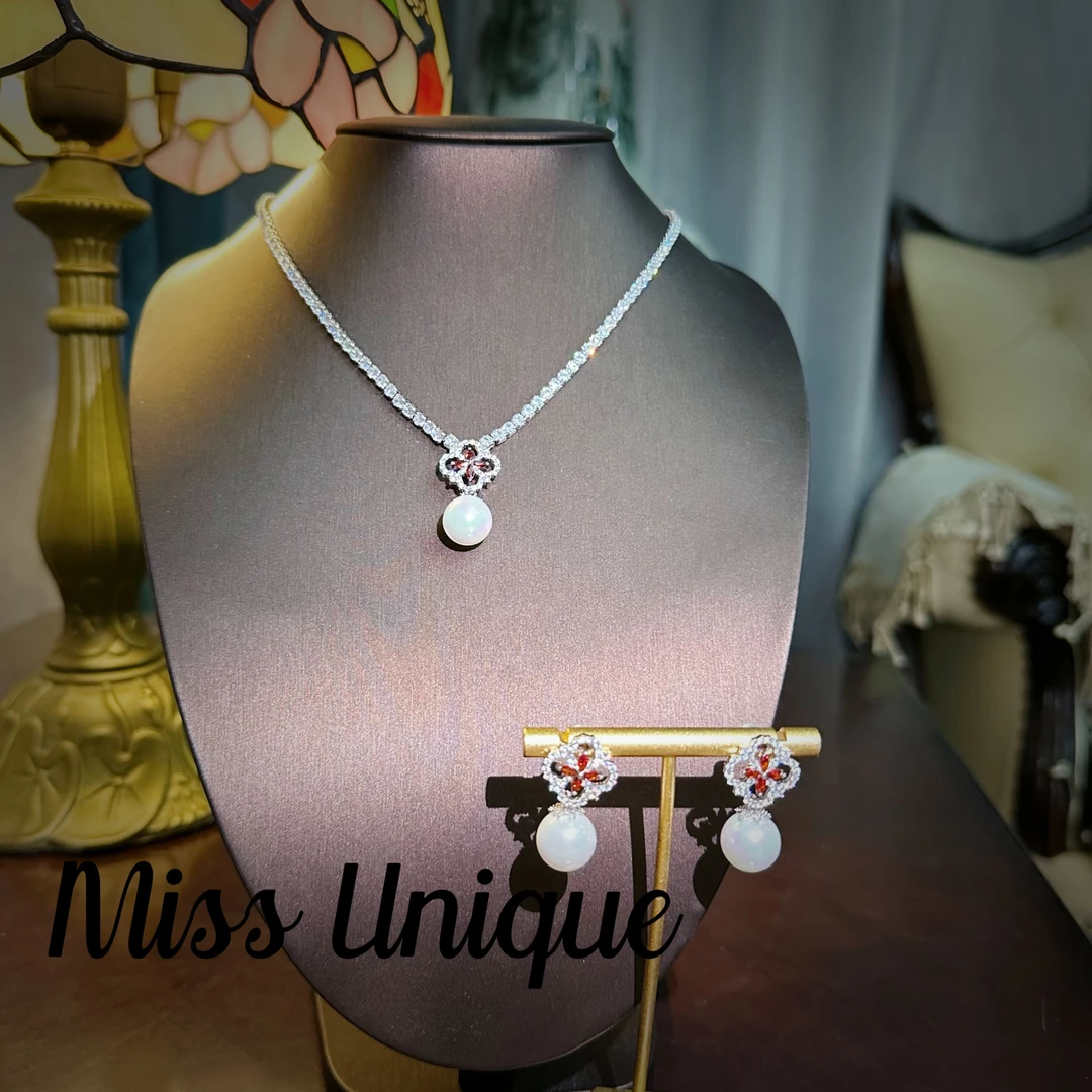 S6323红色四叶草珠珠项链套装