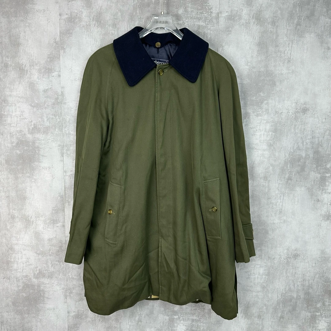 95新 BURBERRY/博柏利 军绿色内拼蓝色风衣外套