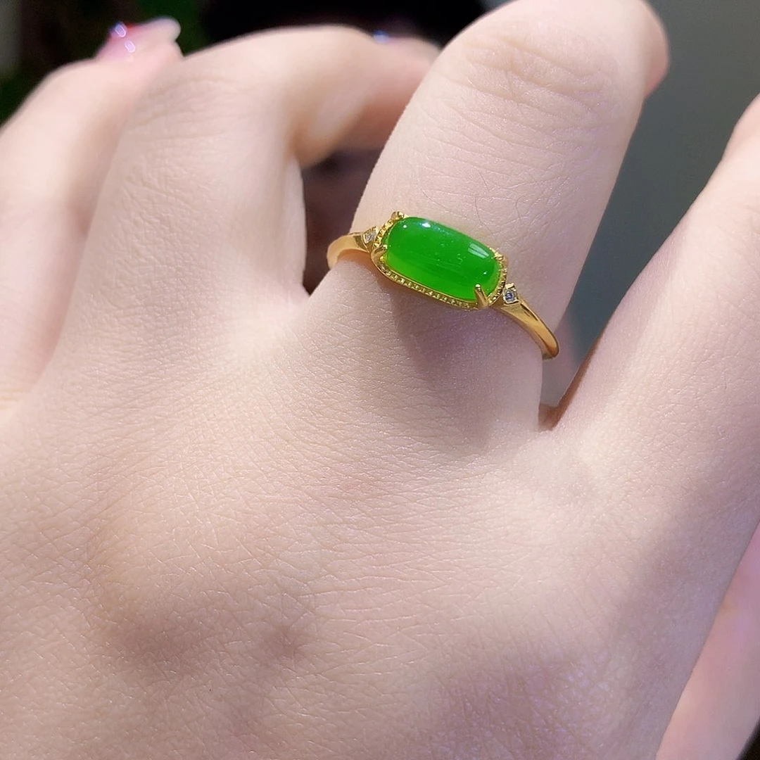 和田玉（碧玉）戒指银S925镀金镶嵌