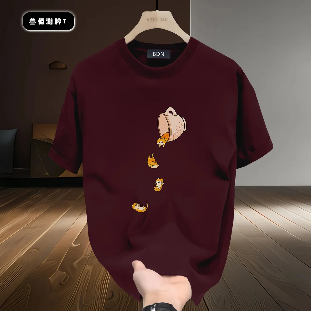 纯棉潮牌重磅短袖圆领T恤设计印花潮流休闲时尚ins百搭上衣男士