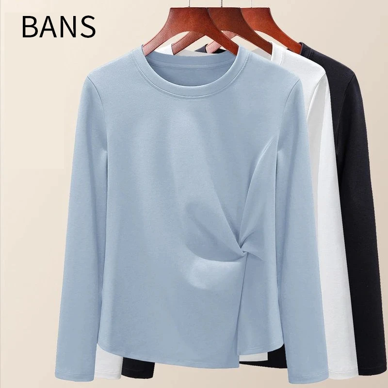 秋季法式减龄圆领正肩短袖T恤修身设计感褶皱不规则气质上衣女