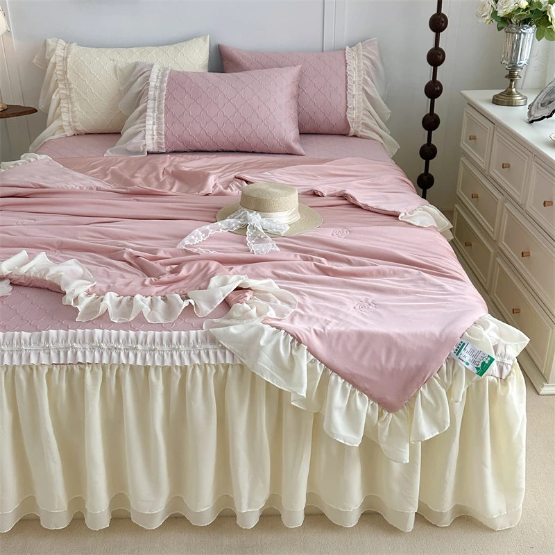 法式高档冰丝凉席床裙款夏季凉感空调软席夏凉被公主风高颜值床品