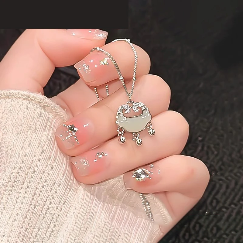 S999纯银天然和田玉平安锁女轻奢锁骨链送闺蜜生日七夕节礼物