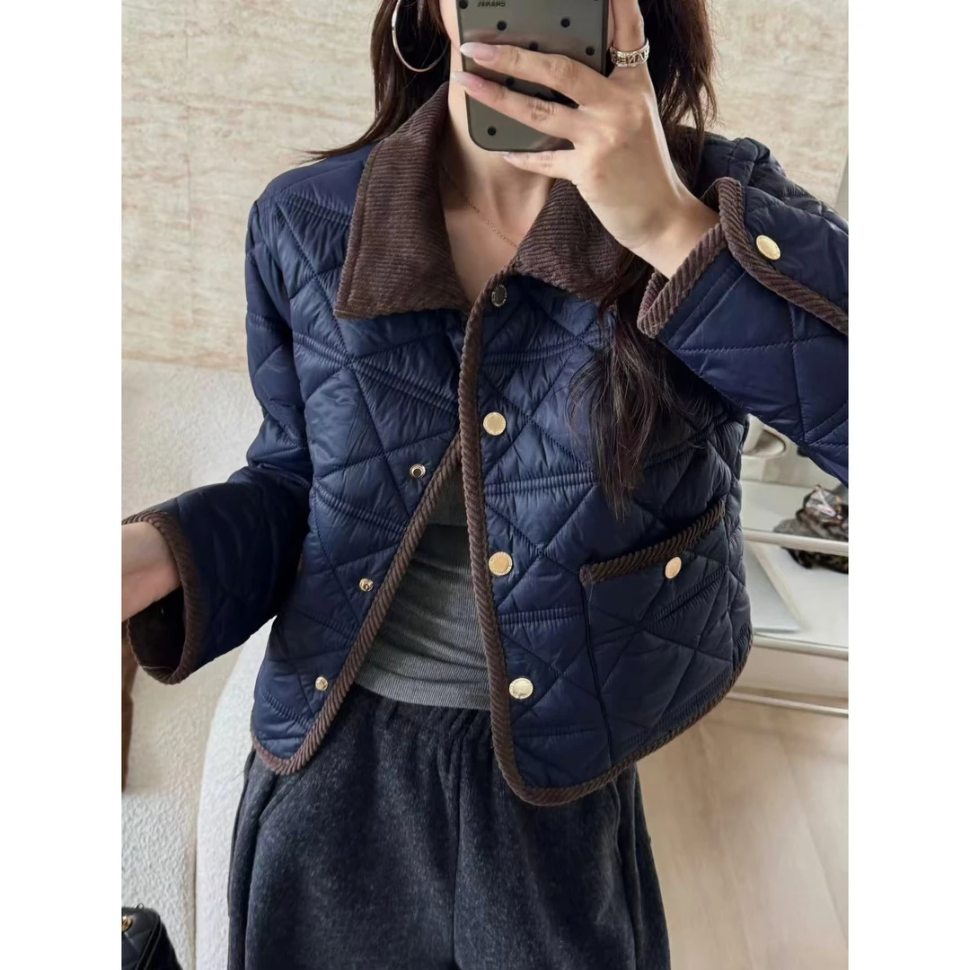 SP  老钱菱格翻领棉衣棉服秋冬宽松休闲bbr夹克外套女