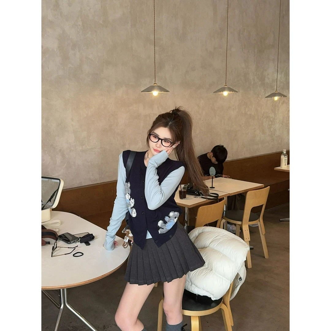 米娜家【维尼小熊】泡菜订制藏蓝色小熊针织背心