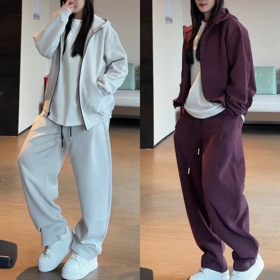 秋季新款男女同款纯色休闲百搭连帽开衫卫衣卫裤时尚休闲运动套装