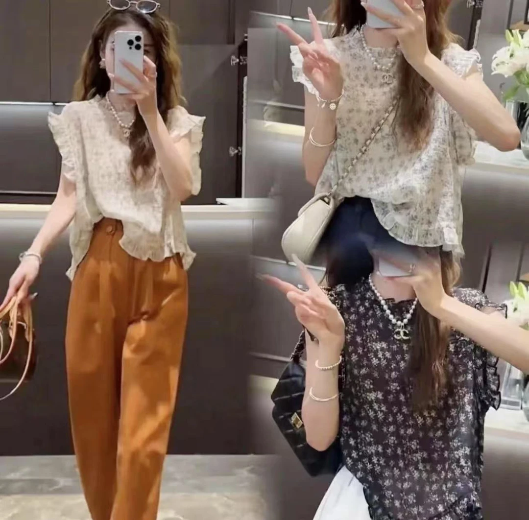 法式时尚衬衫女夏季新款洋气减龄显瘦飞飞袖小衫