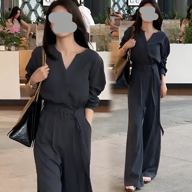 时尚气质爆款夏季新款简约洋气收腰休闲长裤阔腿女士显瘦连体裤潮