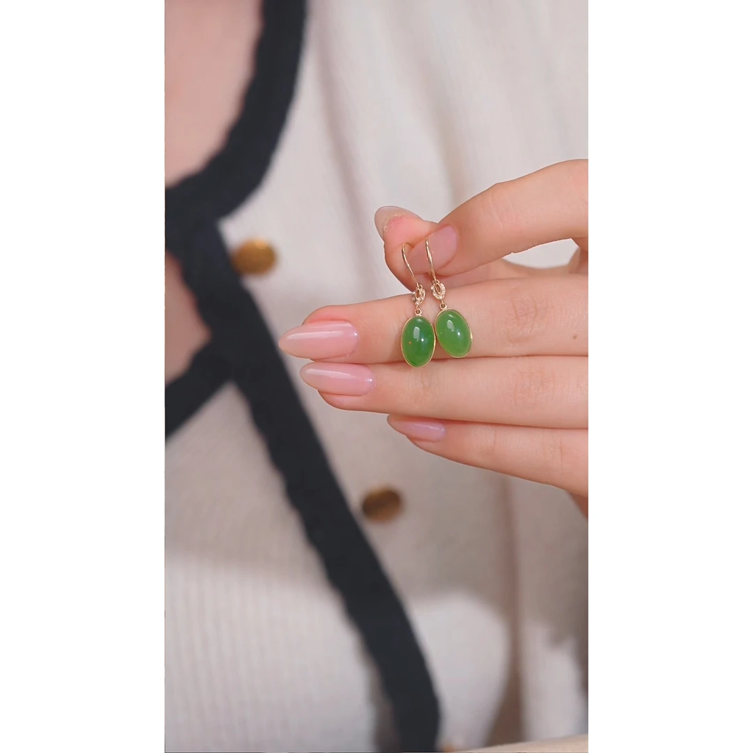 和田玉耳饰18K金镶嵌@@N5391