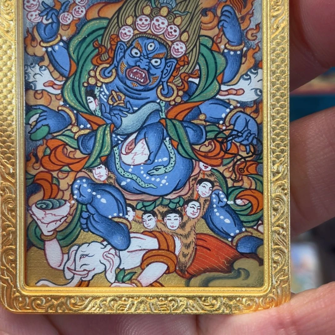 吊坠西藏纯手绘大黑天唐卡