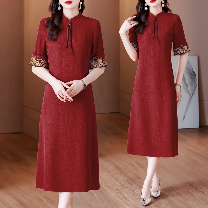 2025夏季新款女装喜婆婆中式旗袍连衣裙女精致奢华优雅连衣裙