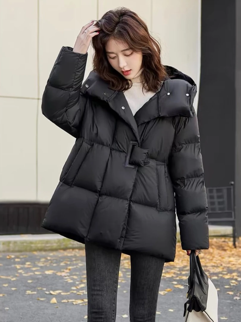 高端欧货泡芙羽绒服女中长款2024新款时尚连帽加厚气质保暖外套