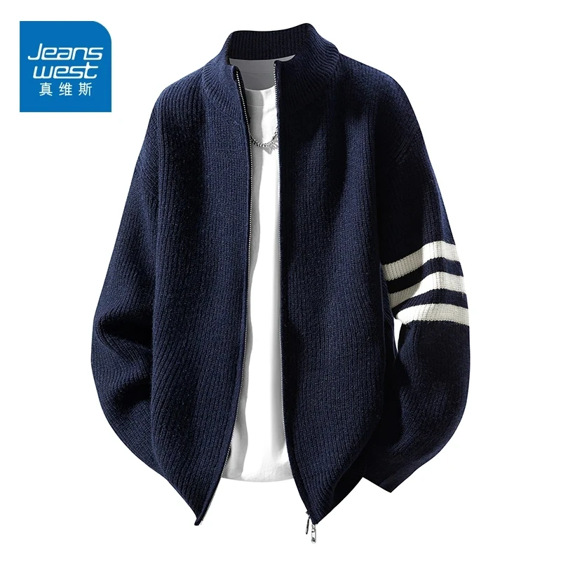 真维斯秋冬季新款男士立领开衫毛衣美式潮牌宽松百搭休闲针织外套