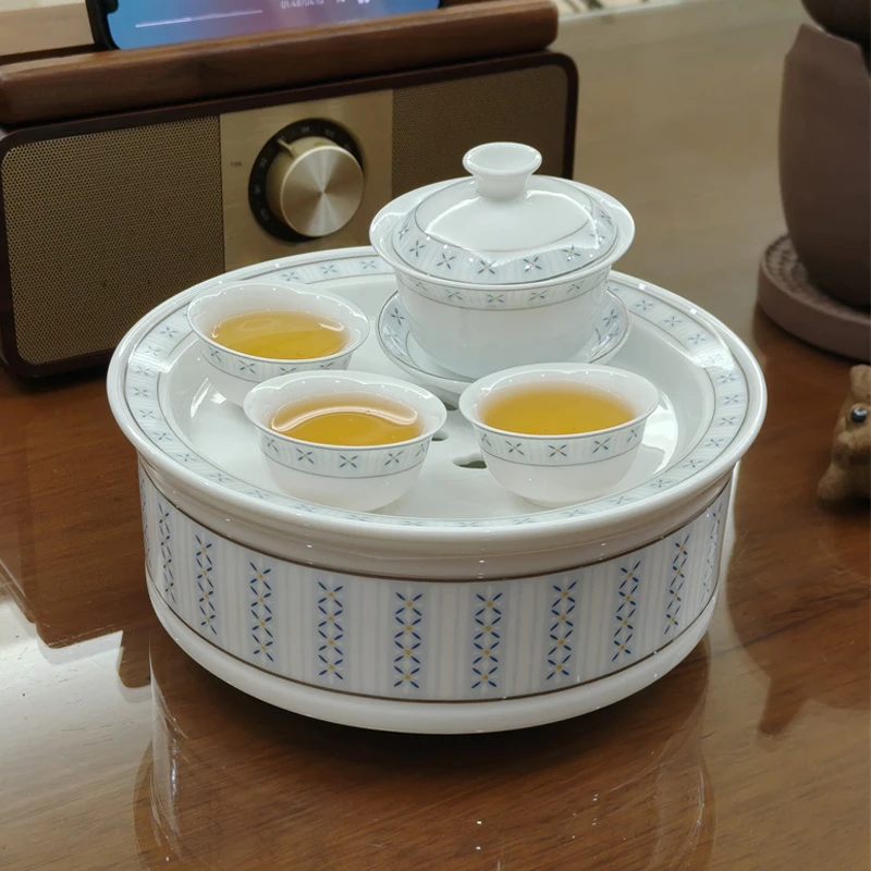 潮汕复古麦穗花高温釉下彩工夫陶瓷茶具茶盘盖碗套装户外便捷旅行