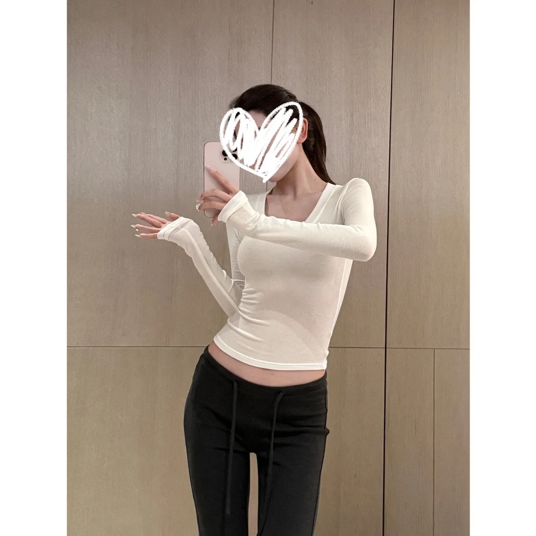 【小仙定制】“素颜美女公式”天丝羊毛U领长袖打底纯欲收腰百搭上衣
