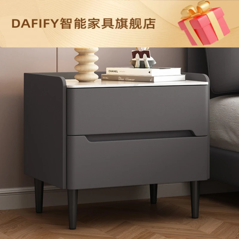 轻奢皮质卧室简约现代床头柜床边柜岩板家用实木收纳新款酒店宾馆