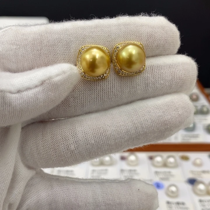 海水珍珠裸珠金珠耳钉