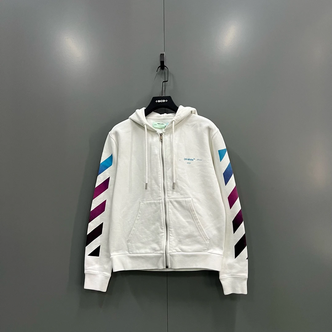 95新 OFF-WHITE c610 渐变箭头印花拉链帽衫 S码 205710