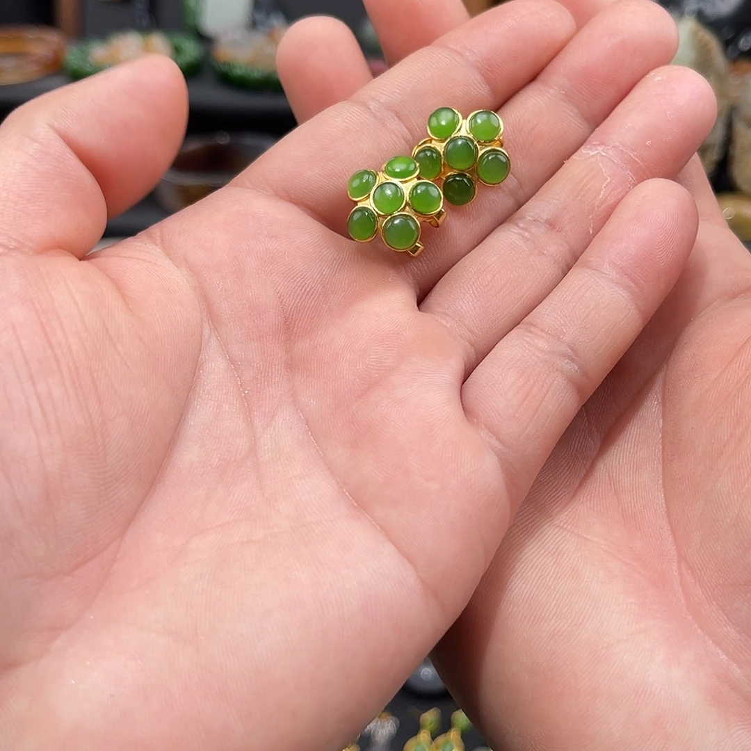 和田玉银S925镀金镶嵌耳饰