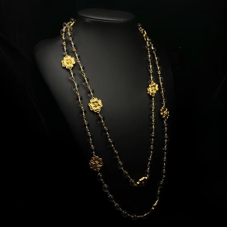 铜合金合成锆石项链 中古复古气质金色百搭透色长款毛衣链003