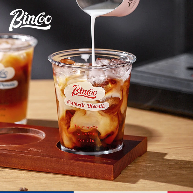 Bincoo咖啡玻璃杯透明杯冰美式拿铁咖啡杯简约复古Dirty竖纹杯子