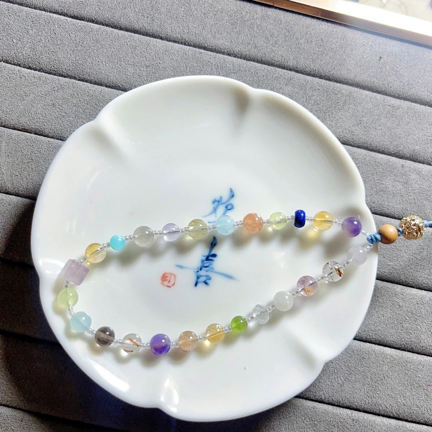 【高档手机挂绳系列】天然多宝水晶手机挂绳内含紫龙晶超七骸骨碧玺