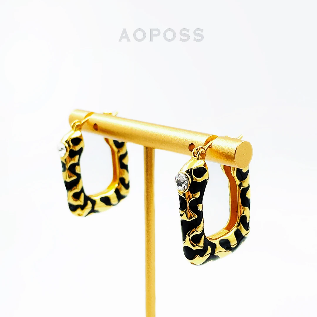AOPOSS白姿 镀K金 [豹纹耳扣]耳钉小众首饰女耳环2025新款