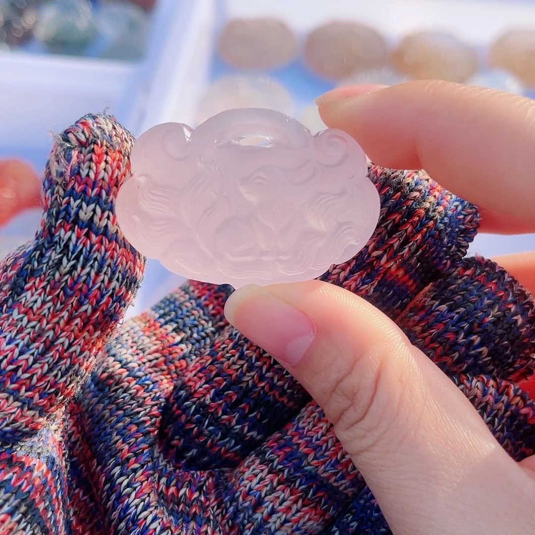 水晶颈饰银S925镶嵌海*桃粉水九尾锁