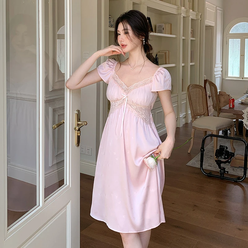 【雨蝶睡裙】法式新品睡衣春夏季长款短袖睡裙仙女风睡衣家居服