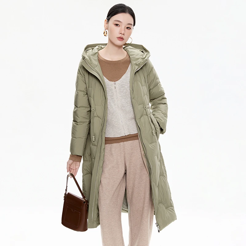 YR1B0158抽绳设计修身加长款白鸭绒羽绒服女54YR1B0158