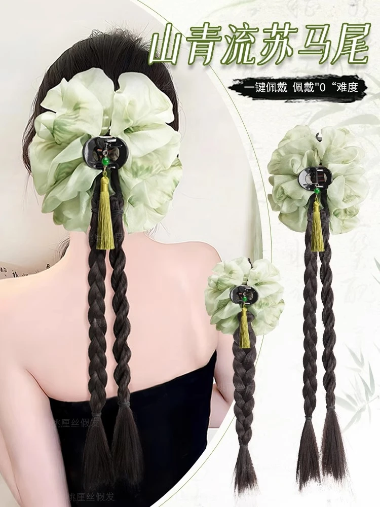 假发辫子女抓夹高马尾仿真国风流苏麻花辫发饰旗袍新中式马尾假发