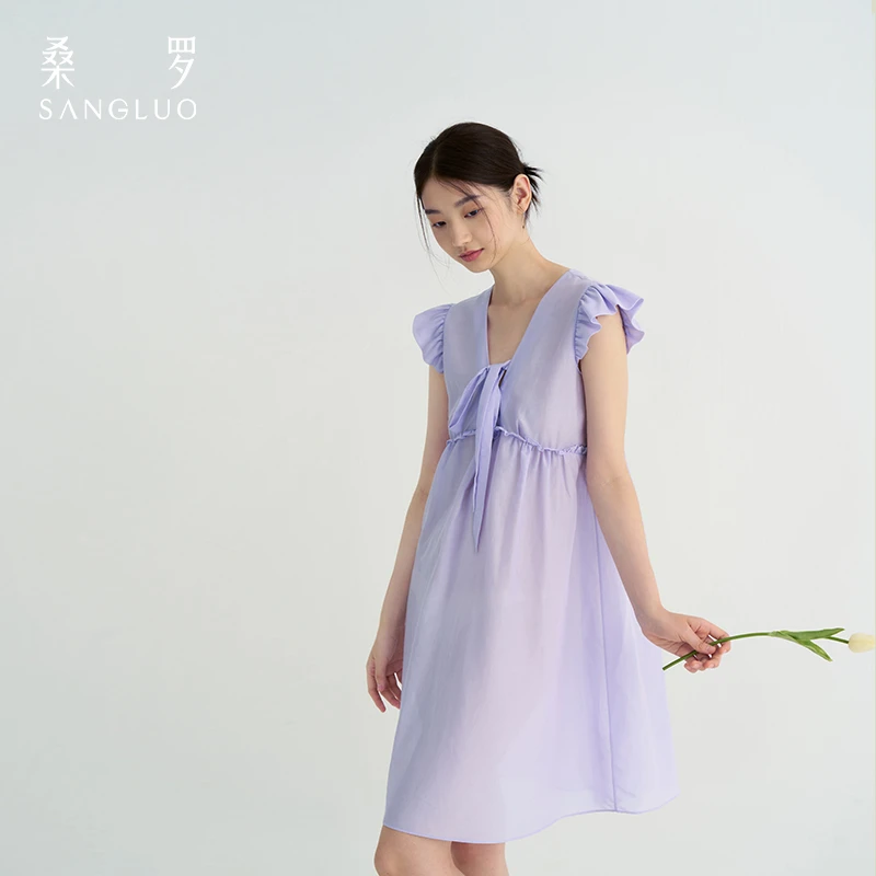 桑罗桑蚕丝无袖甜美风女夏季舒适收腰连衣裙中长款睡裙女03A63176