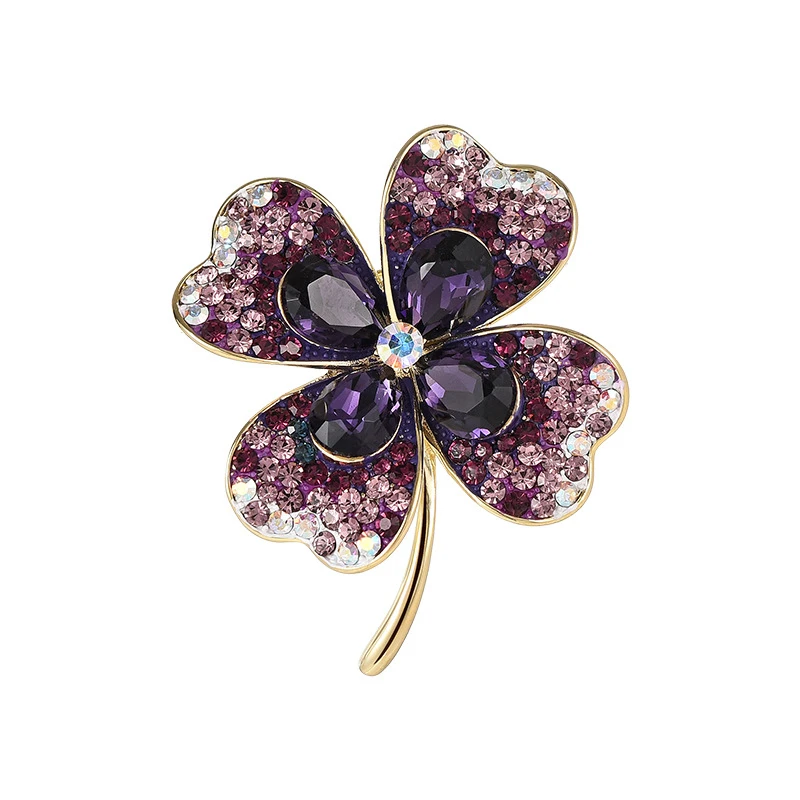 铜合金合成锆石胸针 31133复古紫水钻四叶草领针配饰时尚优雅